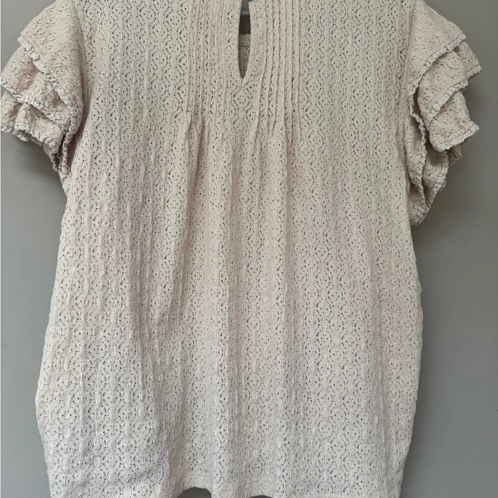 Anthropologie Ruffle Sleeved Cream Lace Blouse - Picture 7 of 13